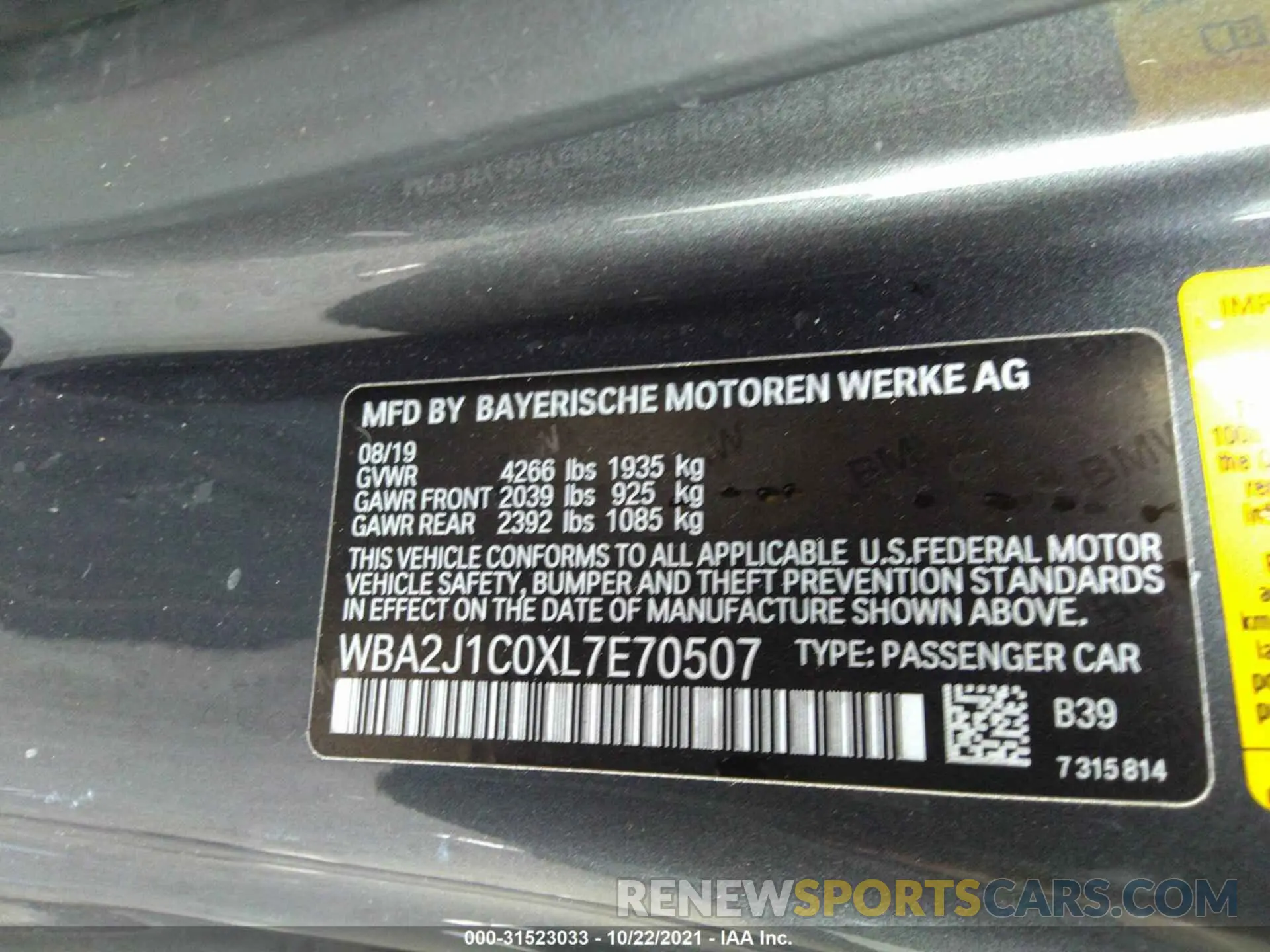 9 fotografías del automóvil dañado WBA2J1C0XL7E70507 BMW 2 SERIES 2020
