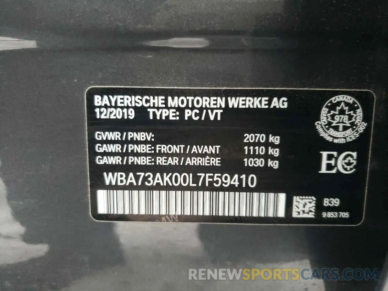 10 fotografías del automóvil dañado WBA73AK00L7F59410 BMW 2 SERIES 2020