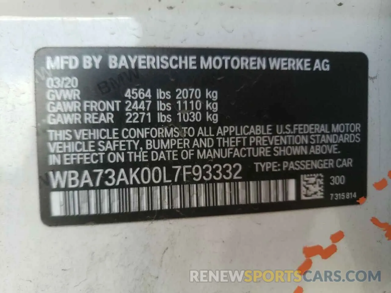 10 fotografías del automóvil dañado WBA73AK00L7F93332 BMW 2 SERIES 2020