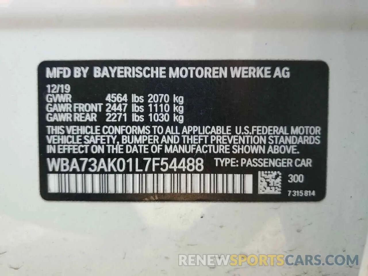 12 fotografías del automóvil dañado WBA73AK01L7F54488 BMW 2 SERIES 2020