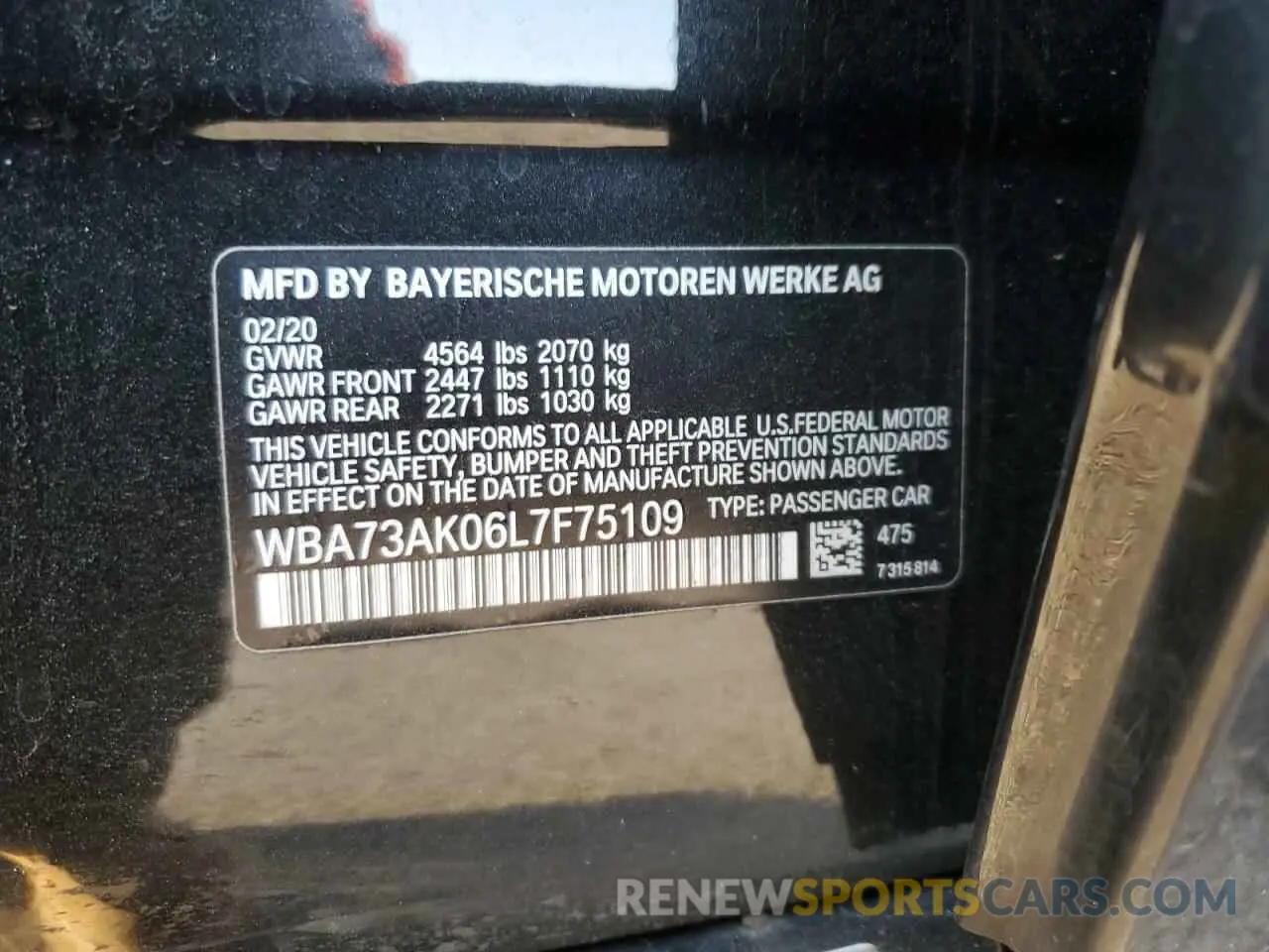 14 fotografías del automóvil dañado WBA73AK06L7F75109 BMW 2 SERIES 2020