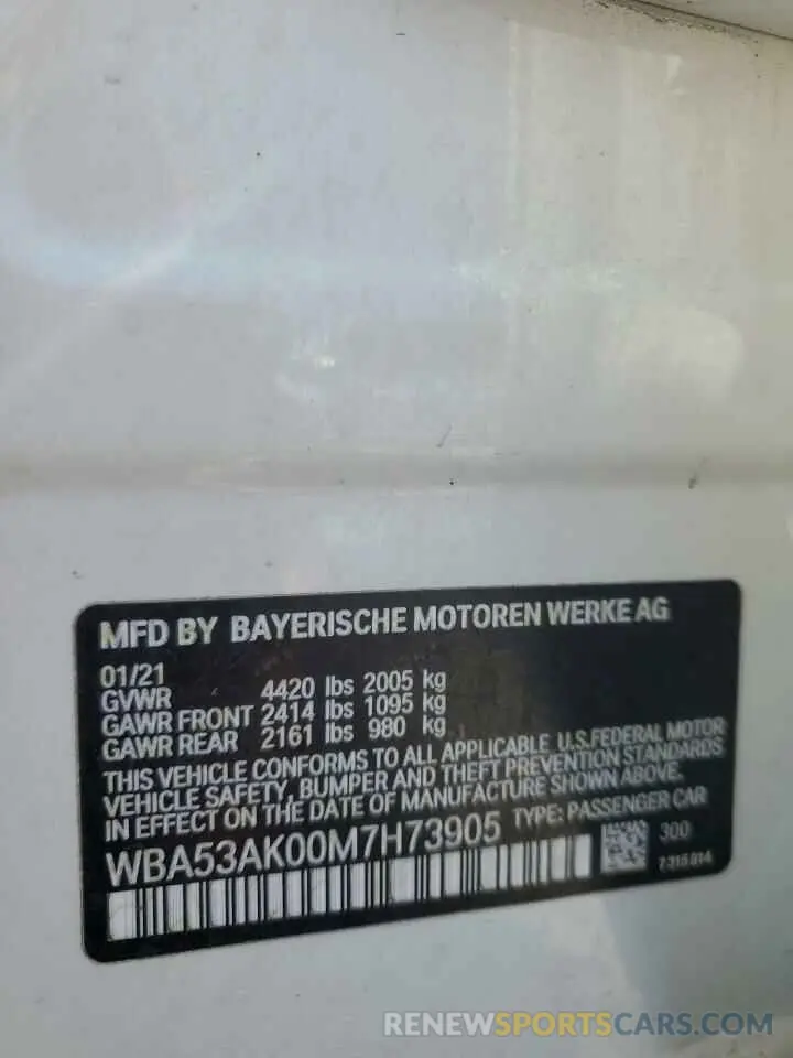 12 fotografías del automóvil dañado WBA53AK00M7H73905 BMW 2 SERIES 2021
