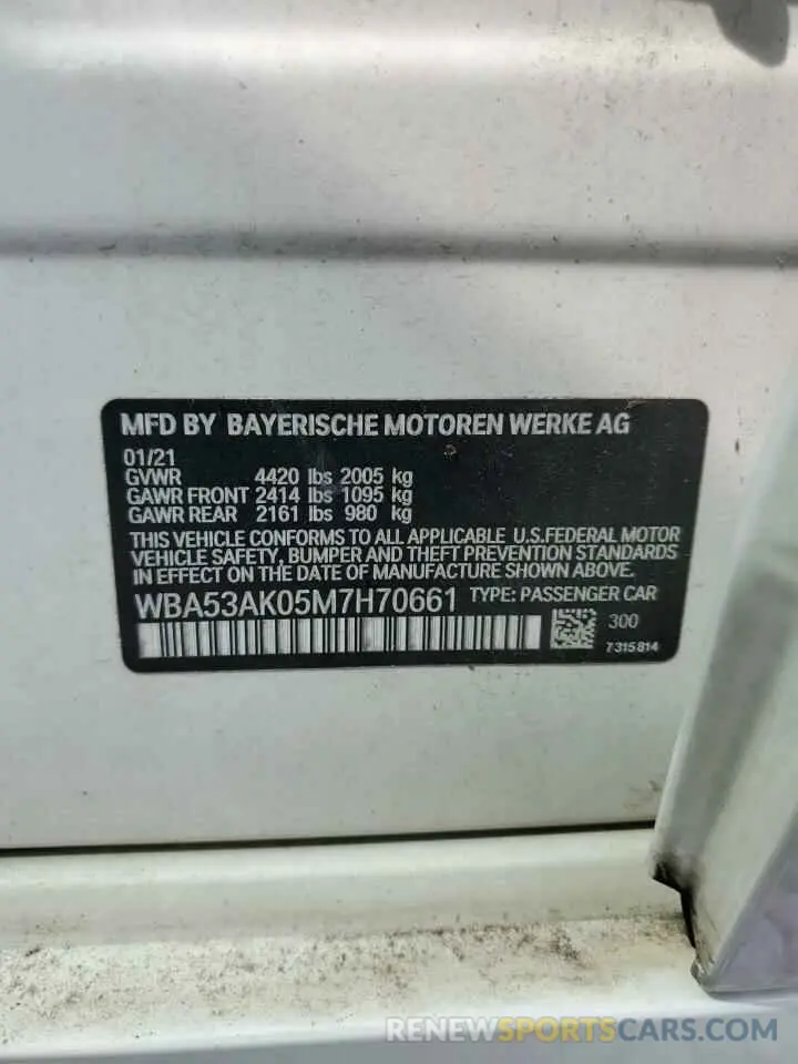 12 fotografías del automóvil dañado WBA53AK05M7H70661 BMW 2 SERIES 2021