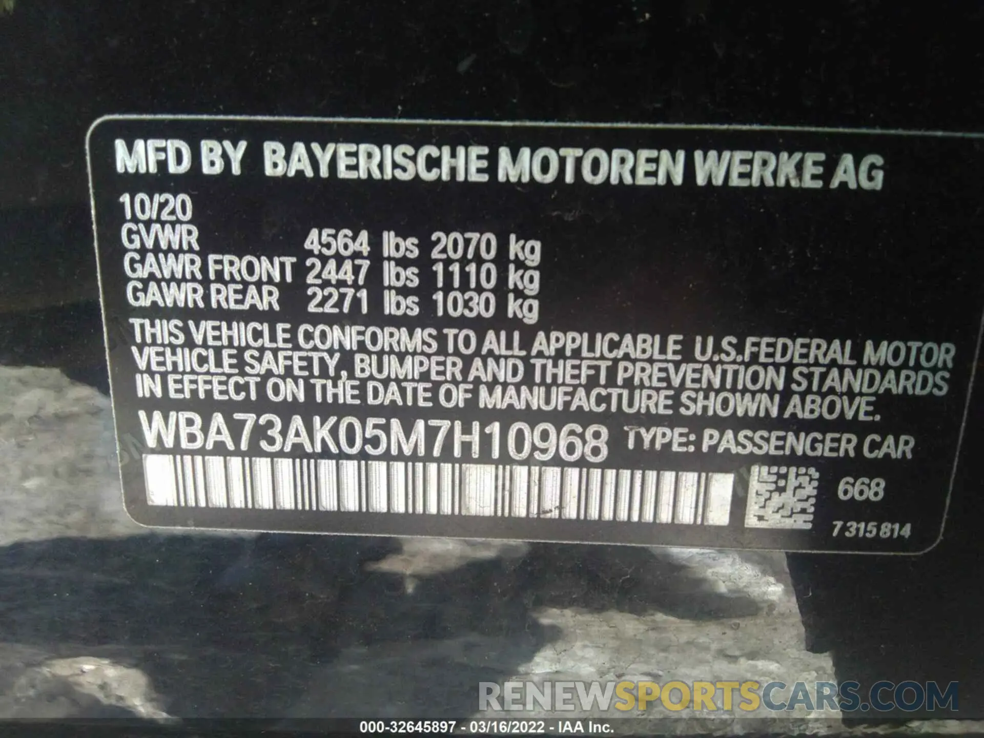 9 fotografías del automóvil dañado WBA73AK05M7H10968 BMW 2 SERIES 2021