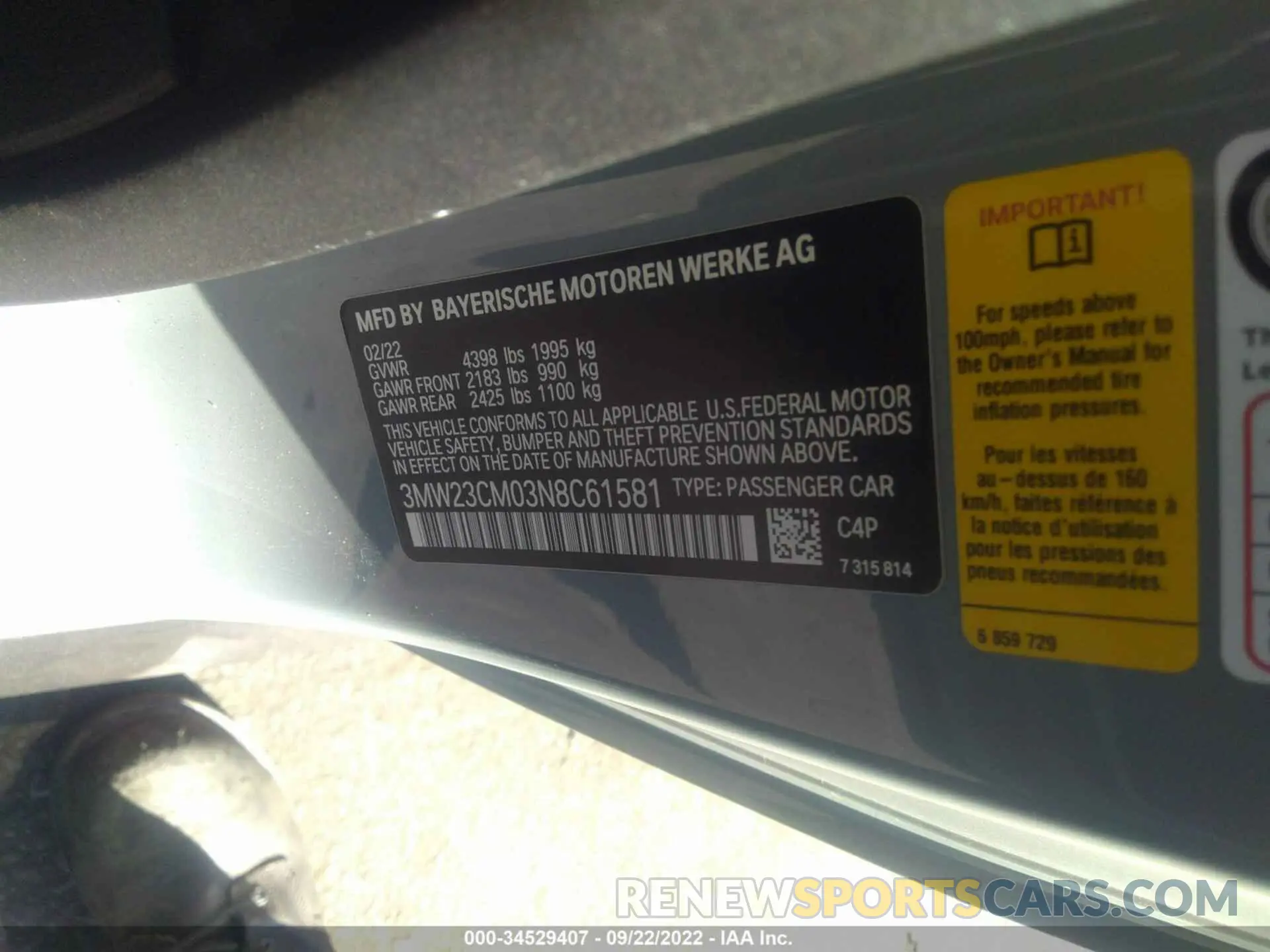 9 fotografías del automóvil dañado 3MW23CM03N8C61581 BMW 2 SERIES 2022
