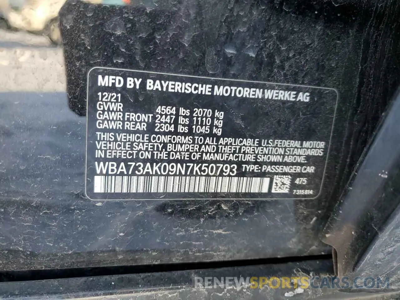 12 fotografías del automóvil dañado WBA73AK09N7K50793 BMW 2 SERIES 2022