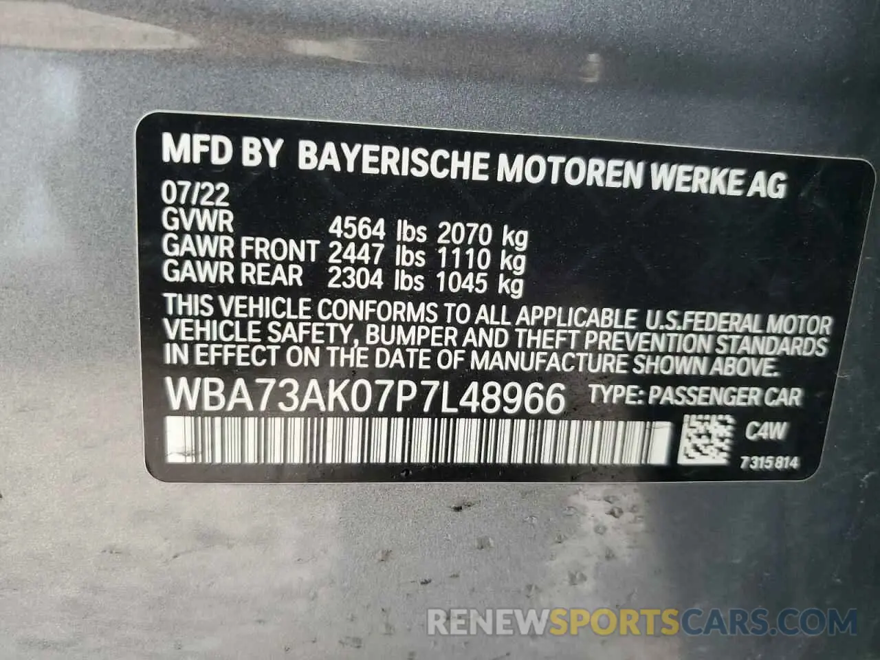 14 fotografías del automóvil dañado WBA73AK07P7L48966 BMW 2 SERIES 2023