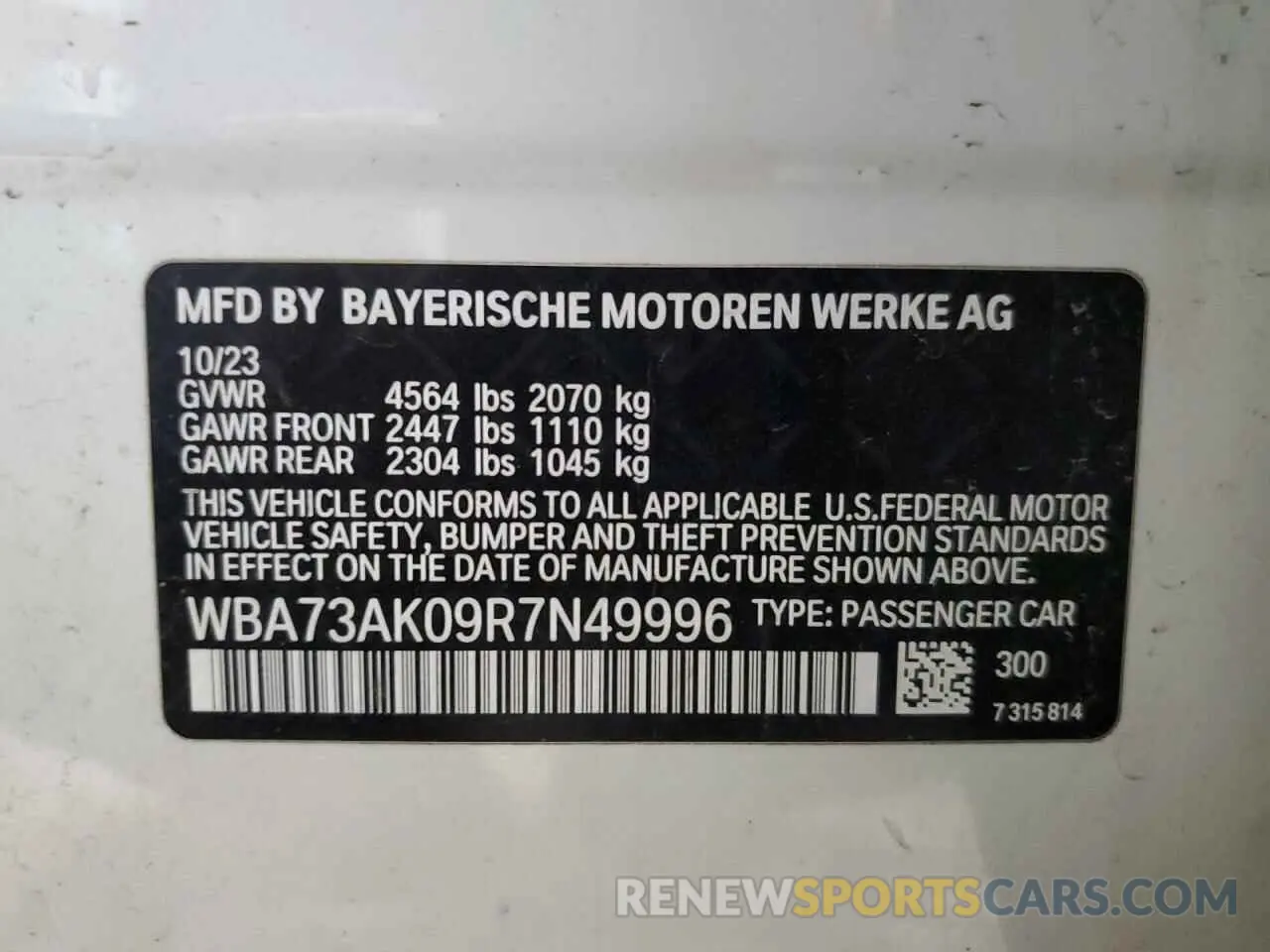 12 fotografías del automóvil dañado WBA73AK09R7N49996 BMW 2 SERIES 2024