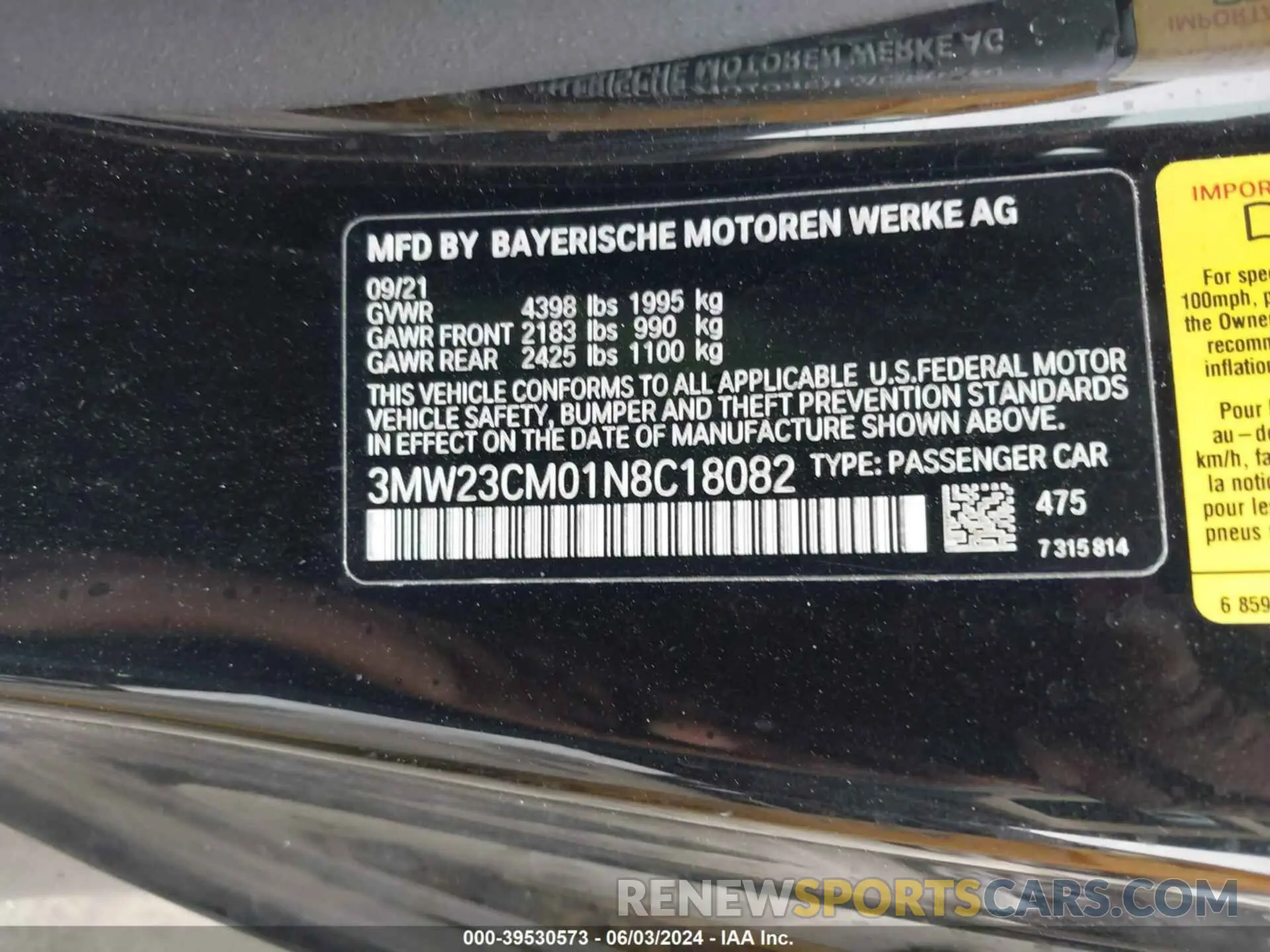 9 fotografías del automóvil dañado 3MW23CM01N8C18082 BMW 230 2022