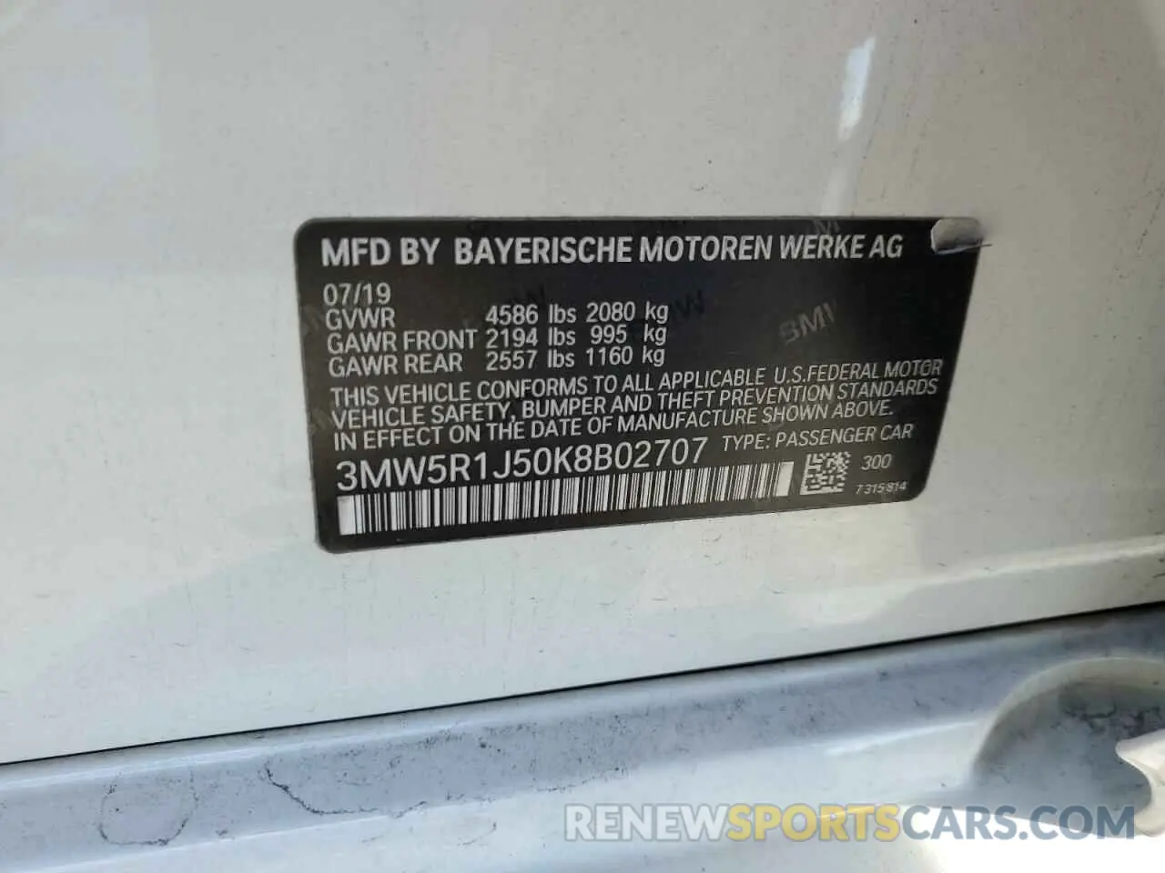 12 fotografías del automóvil dañado 3MW5R1J50K8B02707 BMW 3 SERIES 2019
