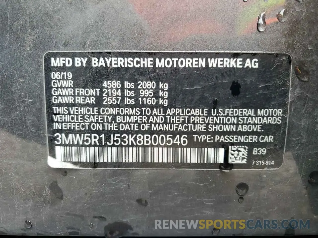 13 fotografías del automóvil dañado 3MW5R1J53K8B00546 BMW 3 SERIES 2019