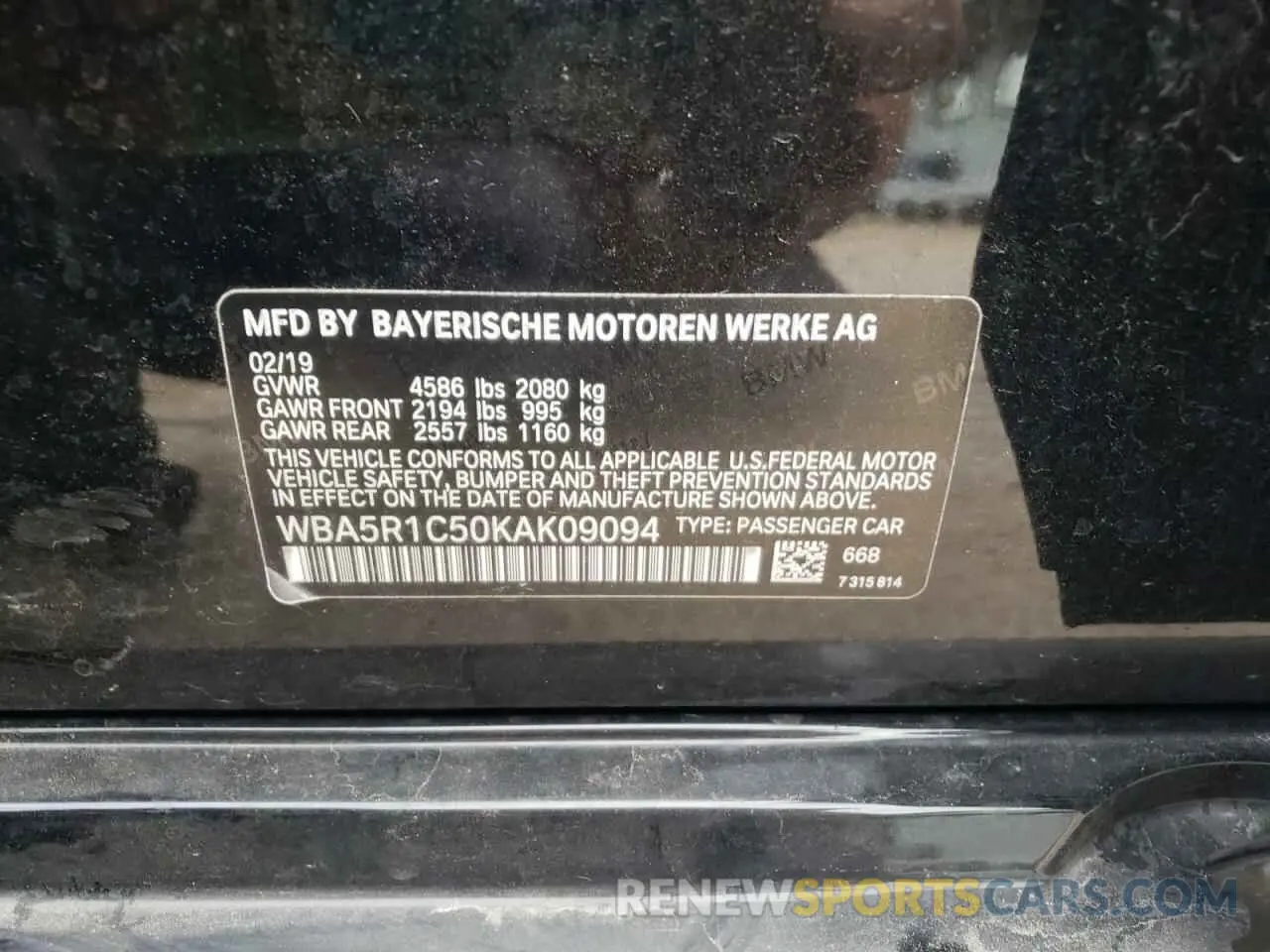 10 fotografías del automóvil dañado WBA5R1C50KAK09094 BMW 3 SERIES 2019
