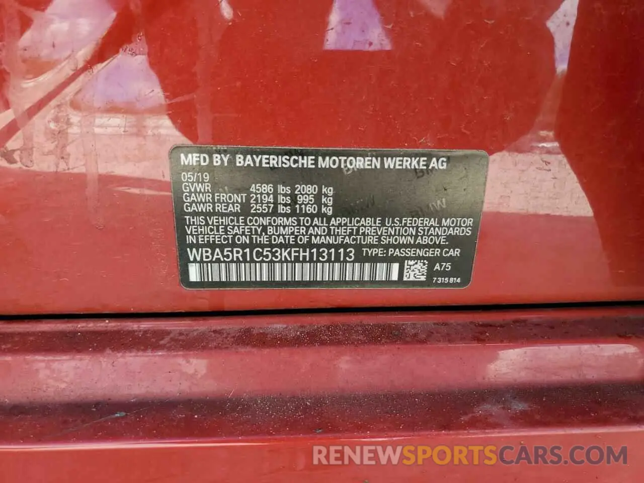 12 fotografías del automóvil dañado WBA5R1C53KFH13113 BMW 3 SERIES 2019