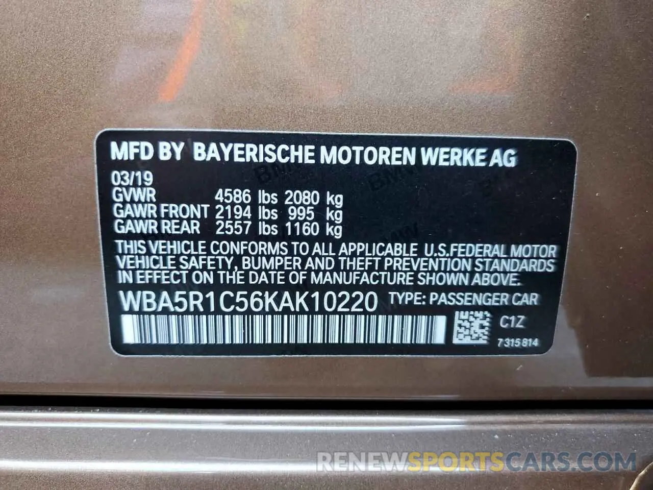 10 fotografías del automóvil dañado WBA5R1C56KAK10220 BMW 3 SERIES 2019