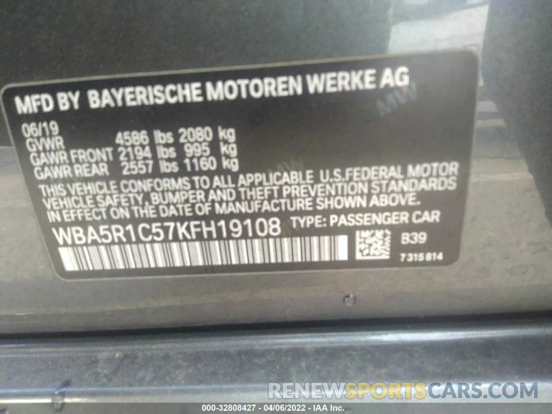9 fotografías del automóvil dañado WBA5R1C57KFH19108 BMW 3 SERIES 2019