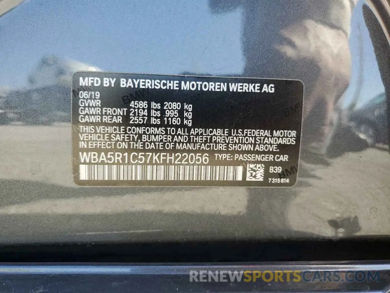 14 fotografías del automóvil dañado WBA5R1C57KFH22056 BMW 3 SERIES 2019