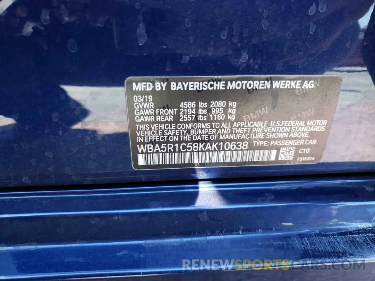10 fotografías del automóvil dañado WBA5R1C58KAK10638 BMW 3 SERIES 2019
