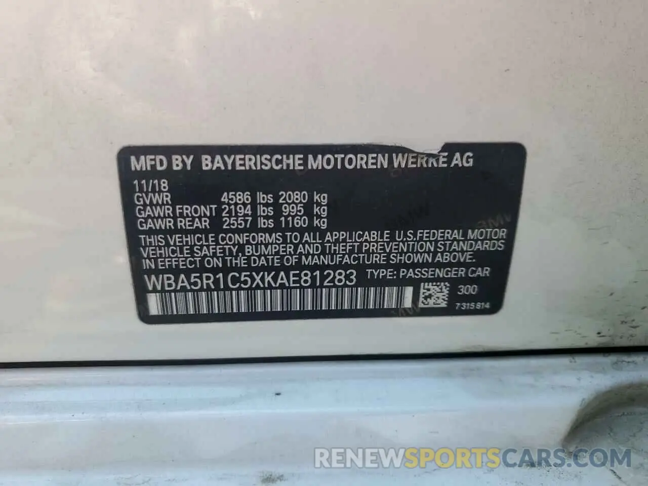 12 fotografías del automóvil dañado WBA5R1C5XKAE81283 BMW 3 SERIES 2019