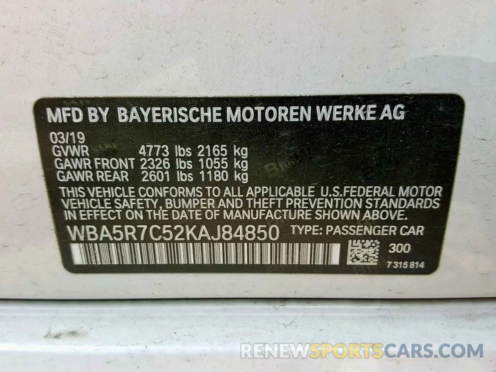 10 fotografías del automóvil dañado WBA5R7C52KAJ84850 BMW 3 SERIES 2019