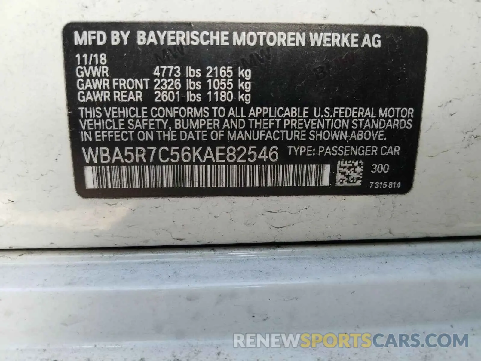 10 fotografías del automóvil dañado WBA5R7C56KAE82546 BMW 3 SERIES 2019