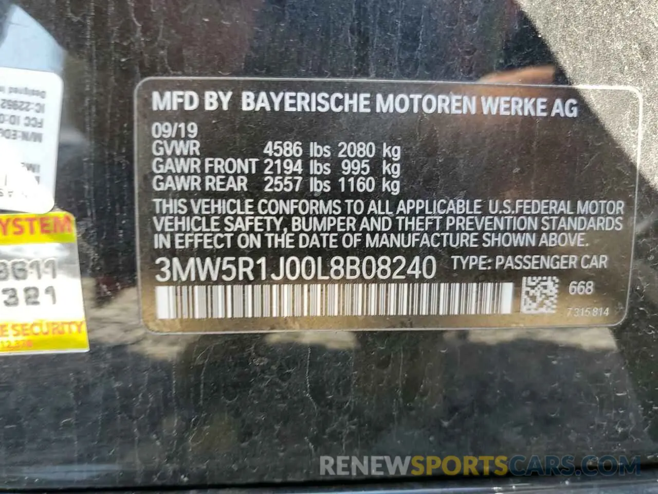 12 fotografías del automóvil dañado 3MW5R1J00L8B08240 BMW 3 SERIES 2020