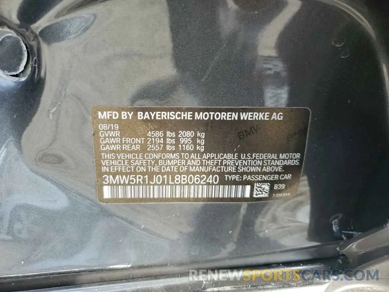 12 fotografías del automóvil dañado 3MW5R1J01L8B06240 BMW 3 SERIES 2020