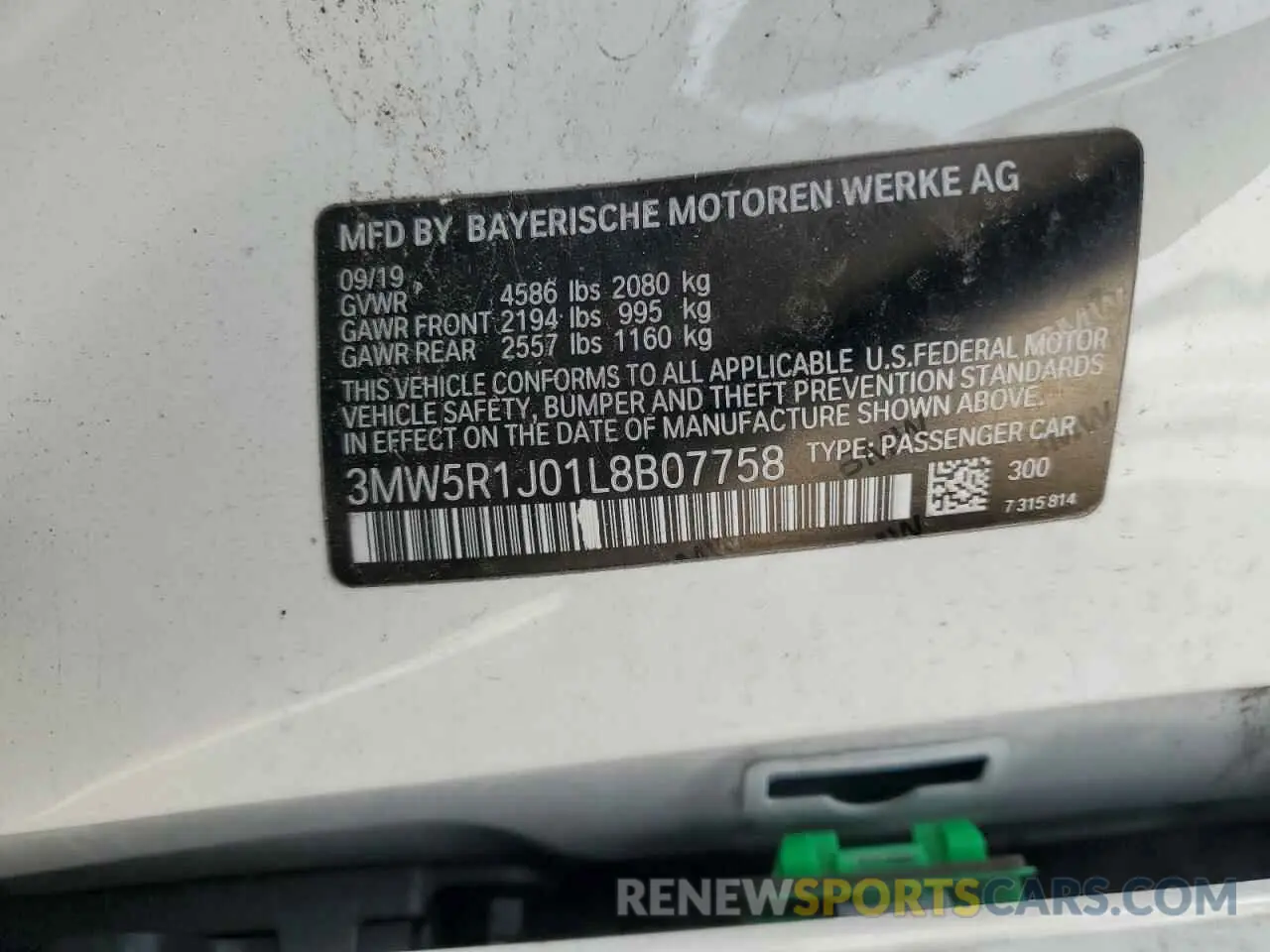 12 fotografías del automóvil dañado 3MW5R1J01L8B07758 BMW 3 SERIES 2020