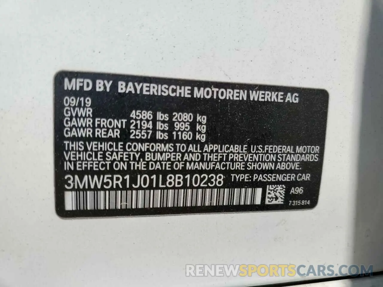 12 fotografías del automóvil dañado 3MW5R1J01L8B10238 BMW 3 SERIES 2020