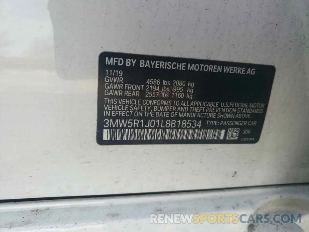 12 fotografías del automóvil dañado 3MW5R1J01L8B18534 BMW 3 SERIES 2020