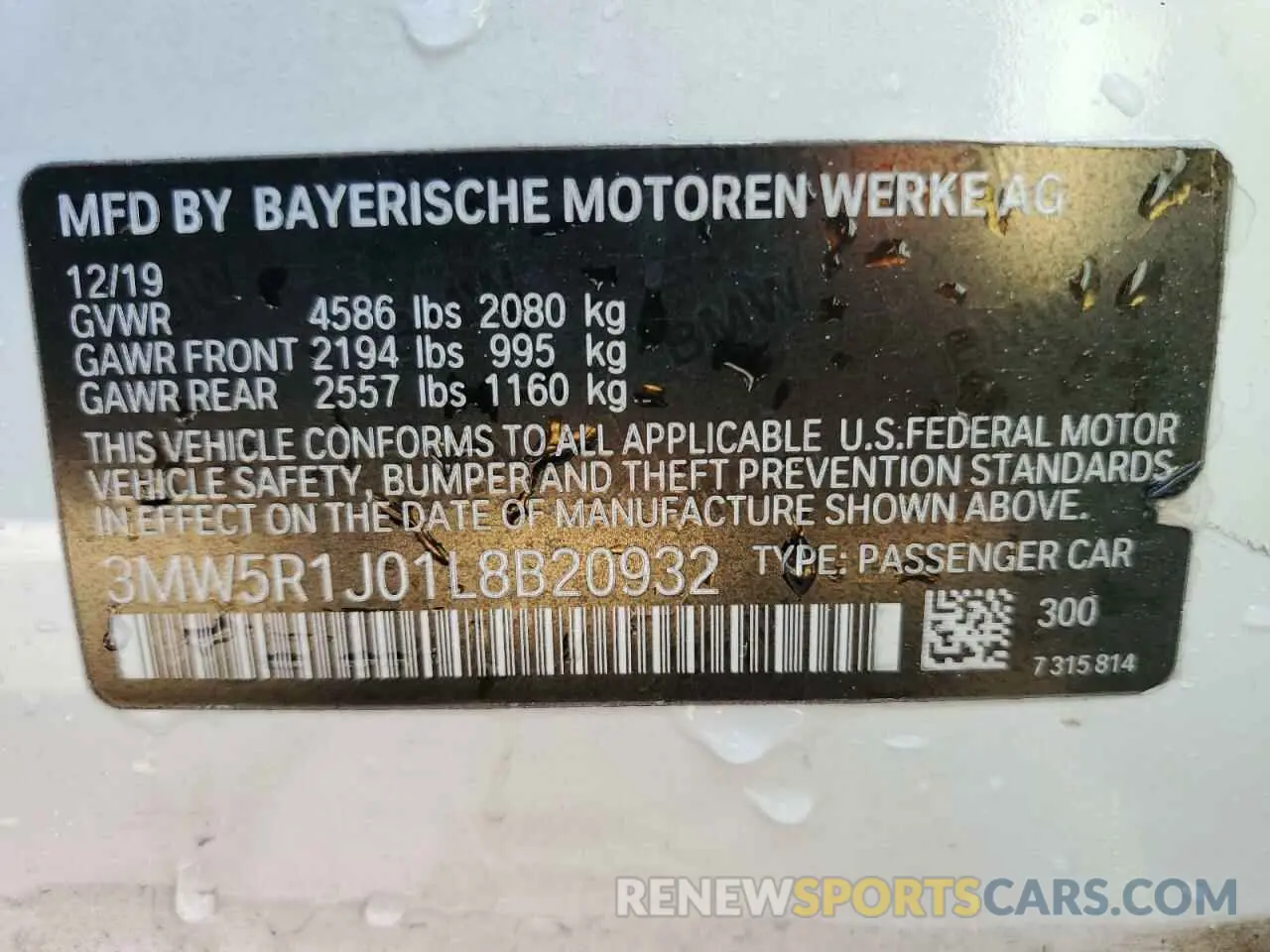 13 fotografías del automóvil dañado 3MW5R1J01L8B20932 BMW 3 SERIES 2020