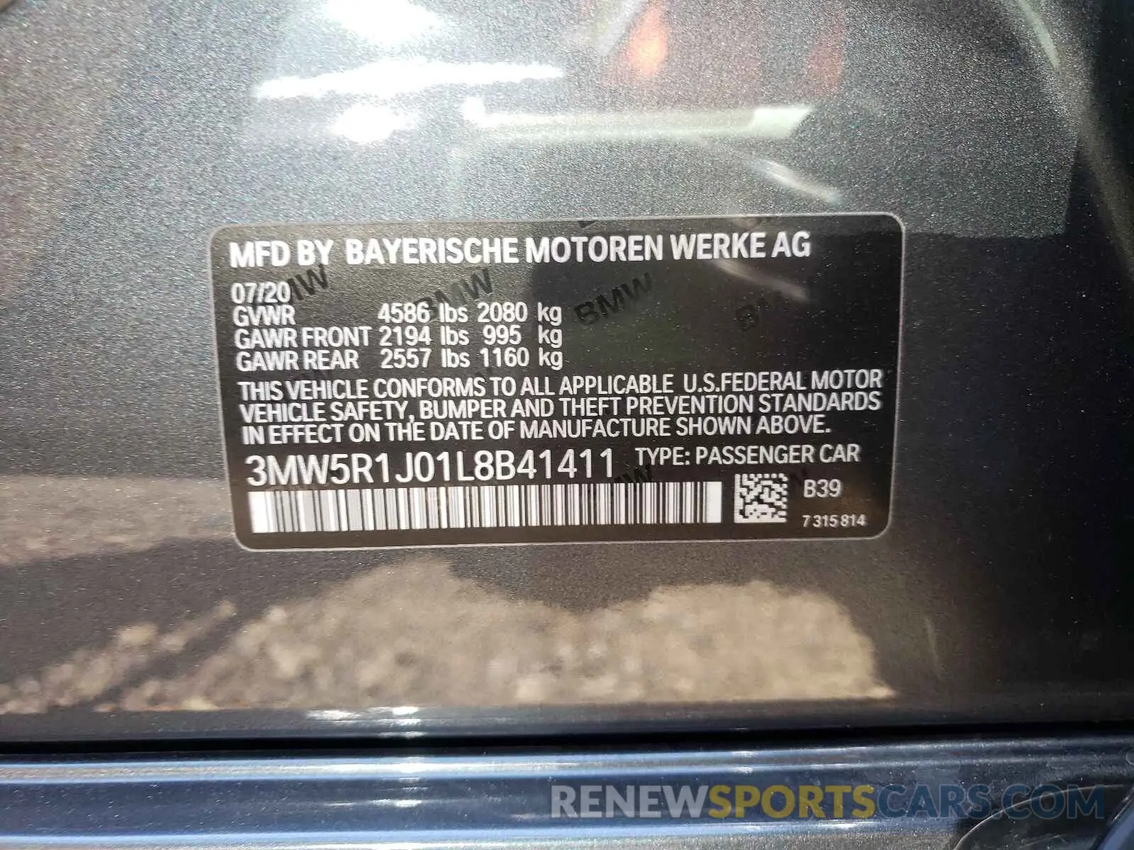 10 fotografías del automóvil dañado 3MW5R1J01L8B41411 BMW 3 SERIES 2020