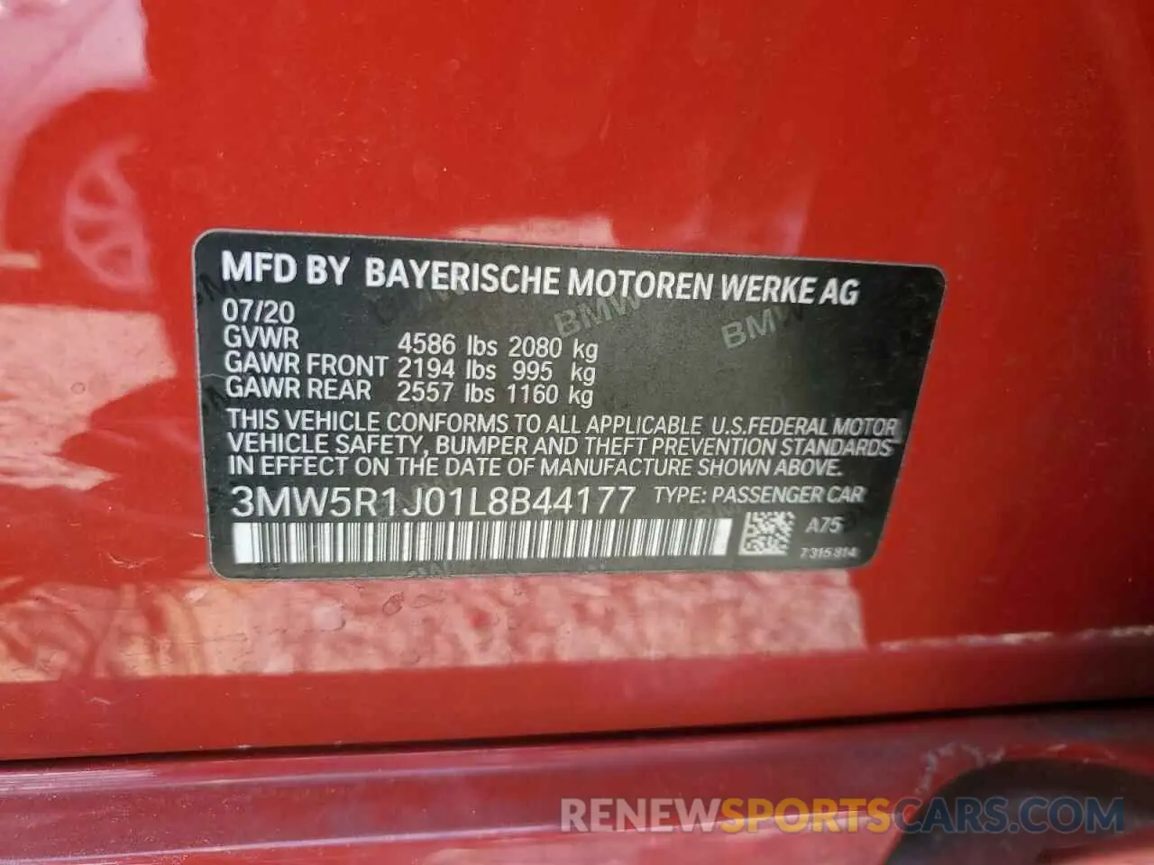 13 fotografías del automóvil dañado 3MW5R1J01L8B44177 BMW 3 SERIES 2020
