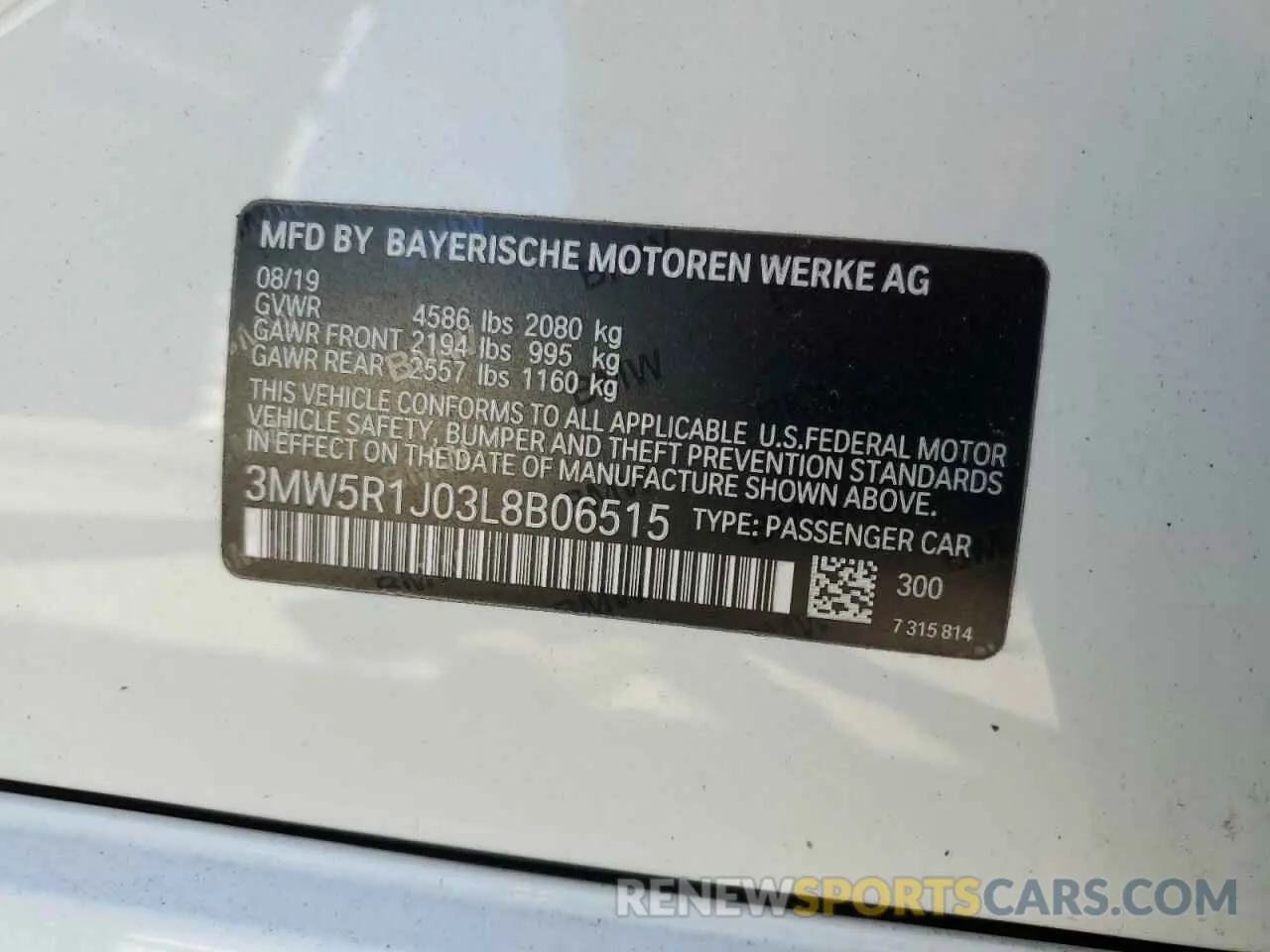 12 fotografías del automóvil dañado 3MW5R1J03L8B06515 BMW 3 SERIES 2020