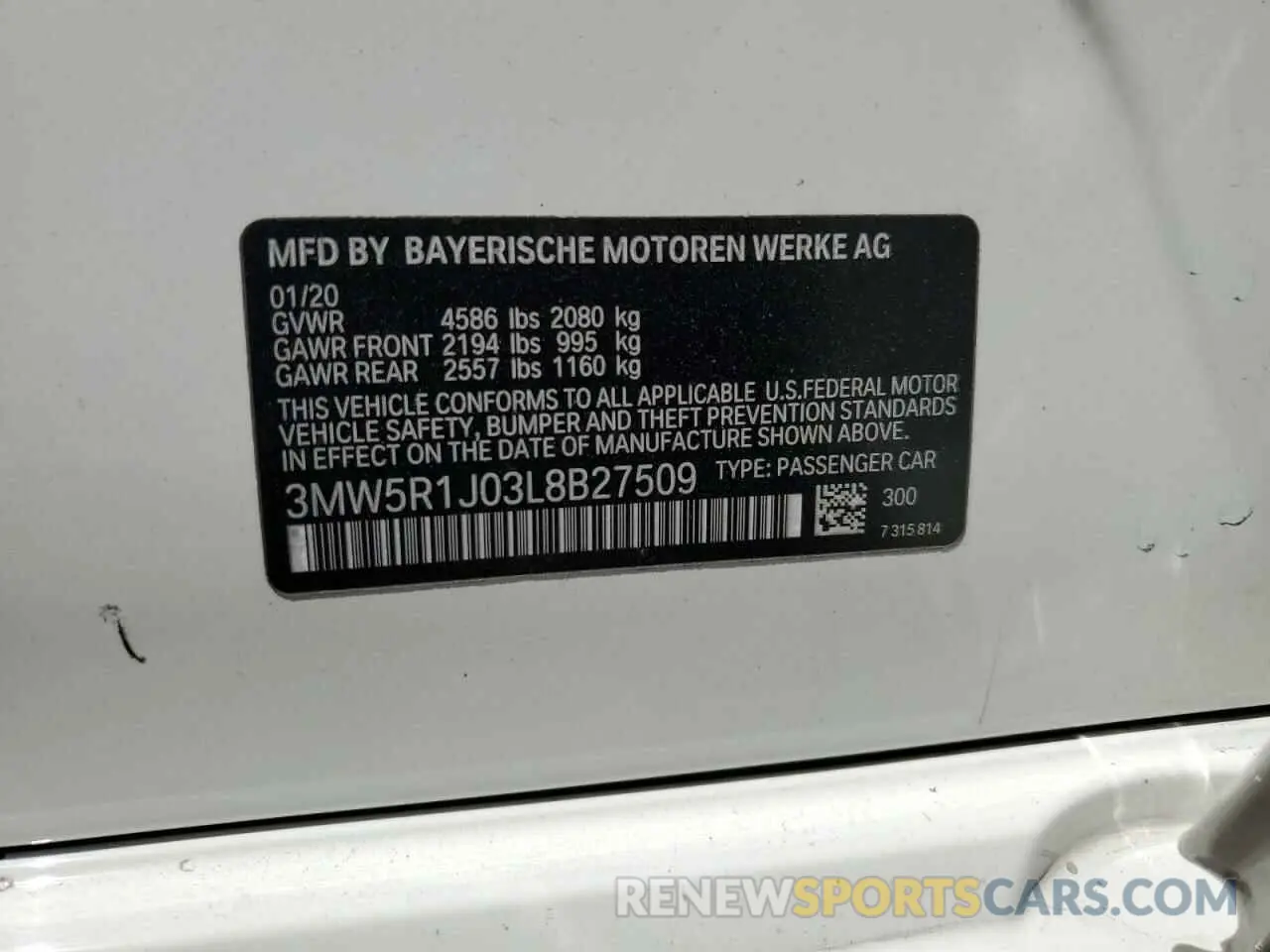 12 fotografías del automóvil dañado 3MW5R1J03L8B27509 BMW 3 SERIES 2020