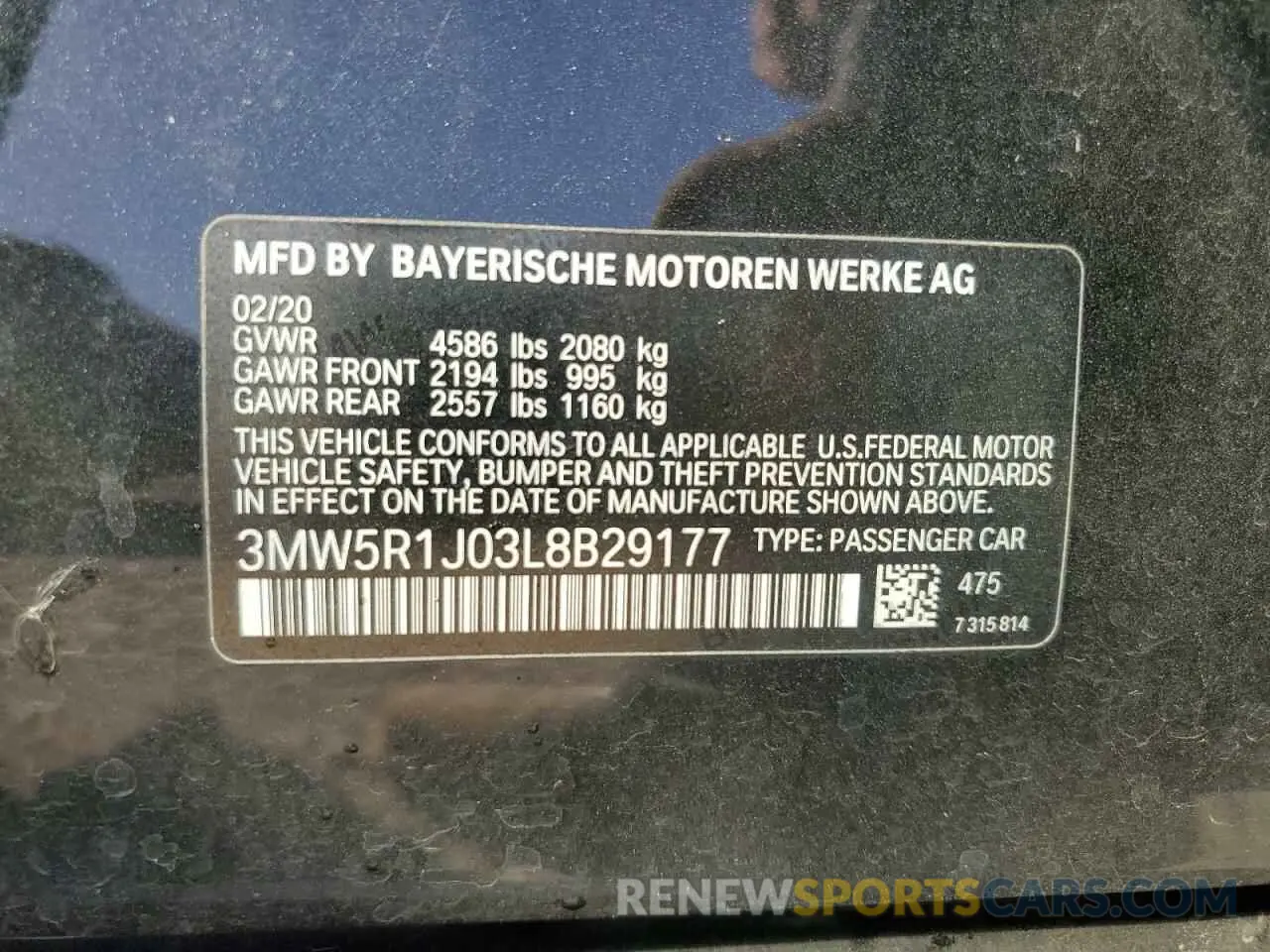 12 fotografías del automóvil dañado 3MW5R1J03L8B29177 BMW 3 SERIES 2020