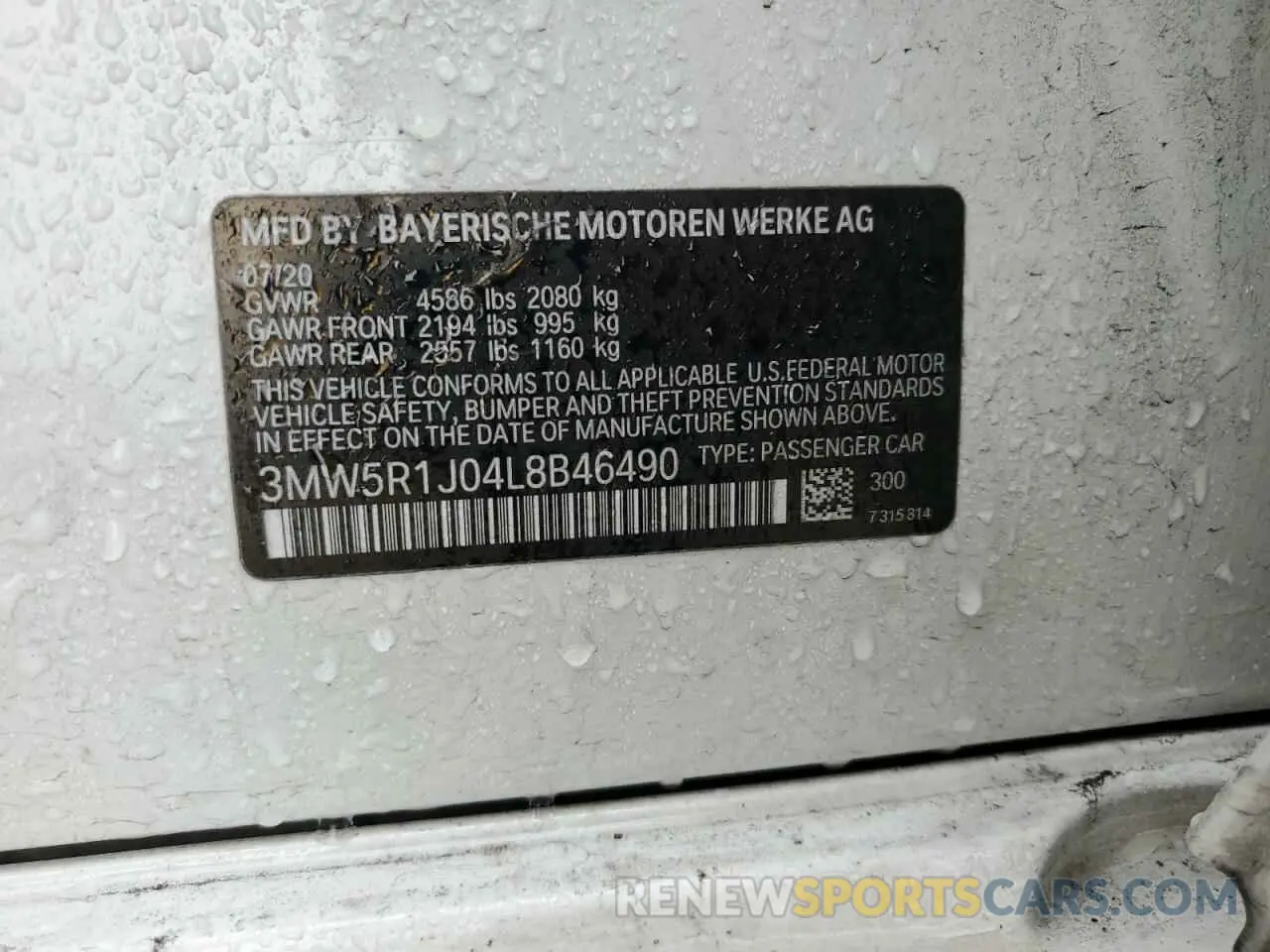 12 fotografías del automóvil dañado 3MW5R1J04L8B46490 BMW 3 SERIES 2020
