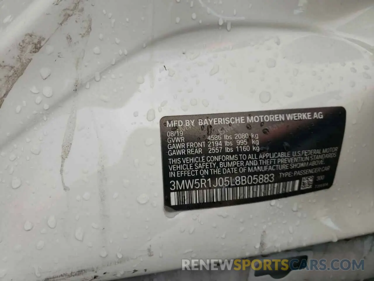 10 fotografías del automóvil dañado 3MW5R1J05L8B05883 BMW 3 SERIES 2020