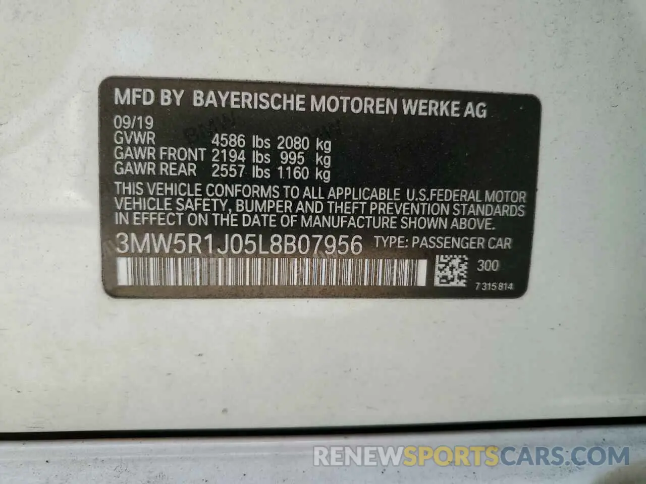 14 fotografías del automóvil dañado 3MW5R1J05L8B07956 BMW 3 SERIES 2020