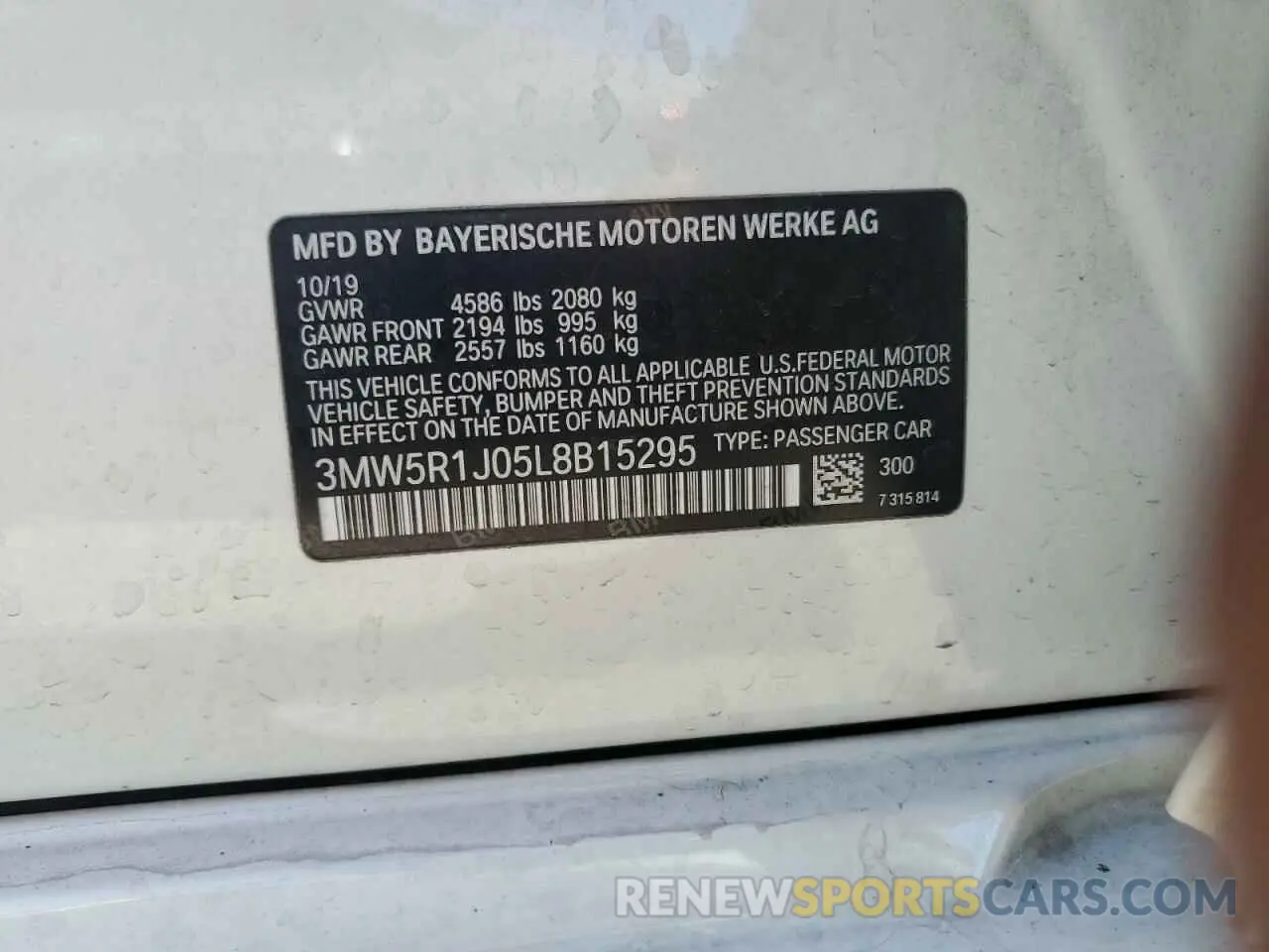 12 fotografías del automóvil dañado 3MW5R1J05L8B15295 BMW 3 SERIES 2020