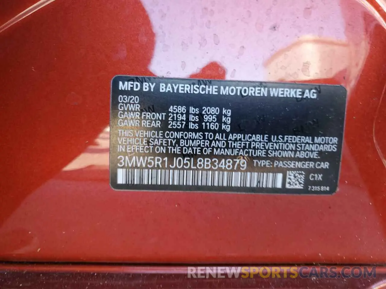 12 fotografías del automóvil dañado 3MW5R1J05L8B34879 BMW 3 SERIES 2020