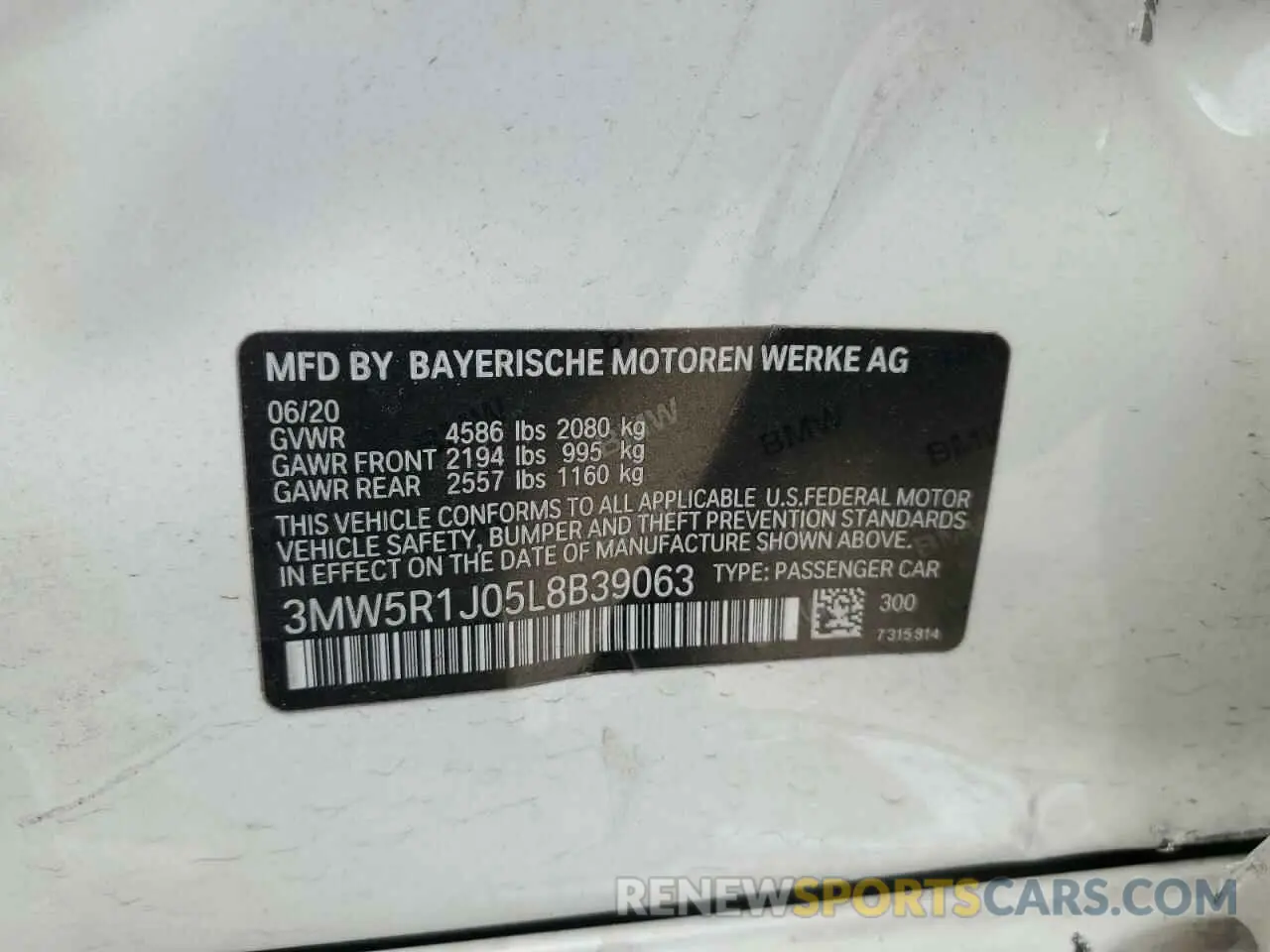 12 fotografías del automóvil dañado 3MW5R1J05L8B39063 BMW 3 SERIES 2020