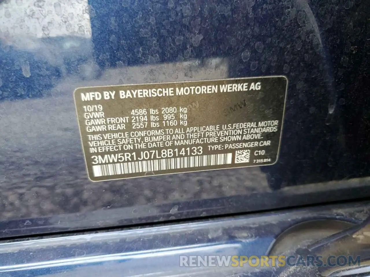 13 fotografías del automóvil dañado 3MW5R1J07L8B14133 BMW 3 SERIES 2020