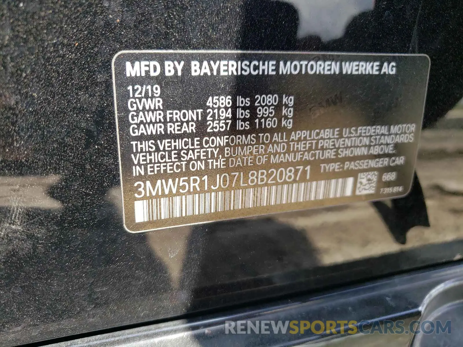 10 fotografías del automóvil dañado 3MW5R1J07L8B20871 BMW 3 SERIES 2020