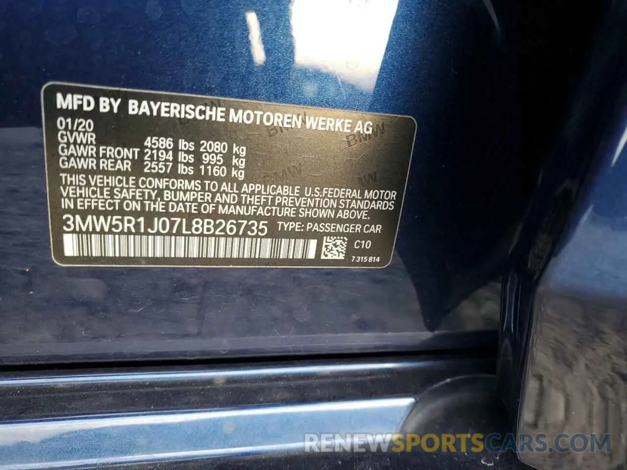 12 fotografías del automóvil dañado 3MW5R1J07L8B26735 BMW 3 SERIES 2020