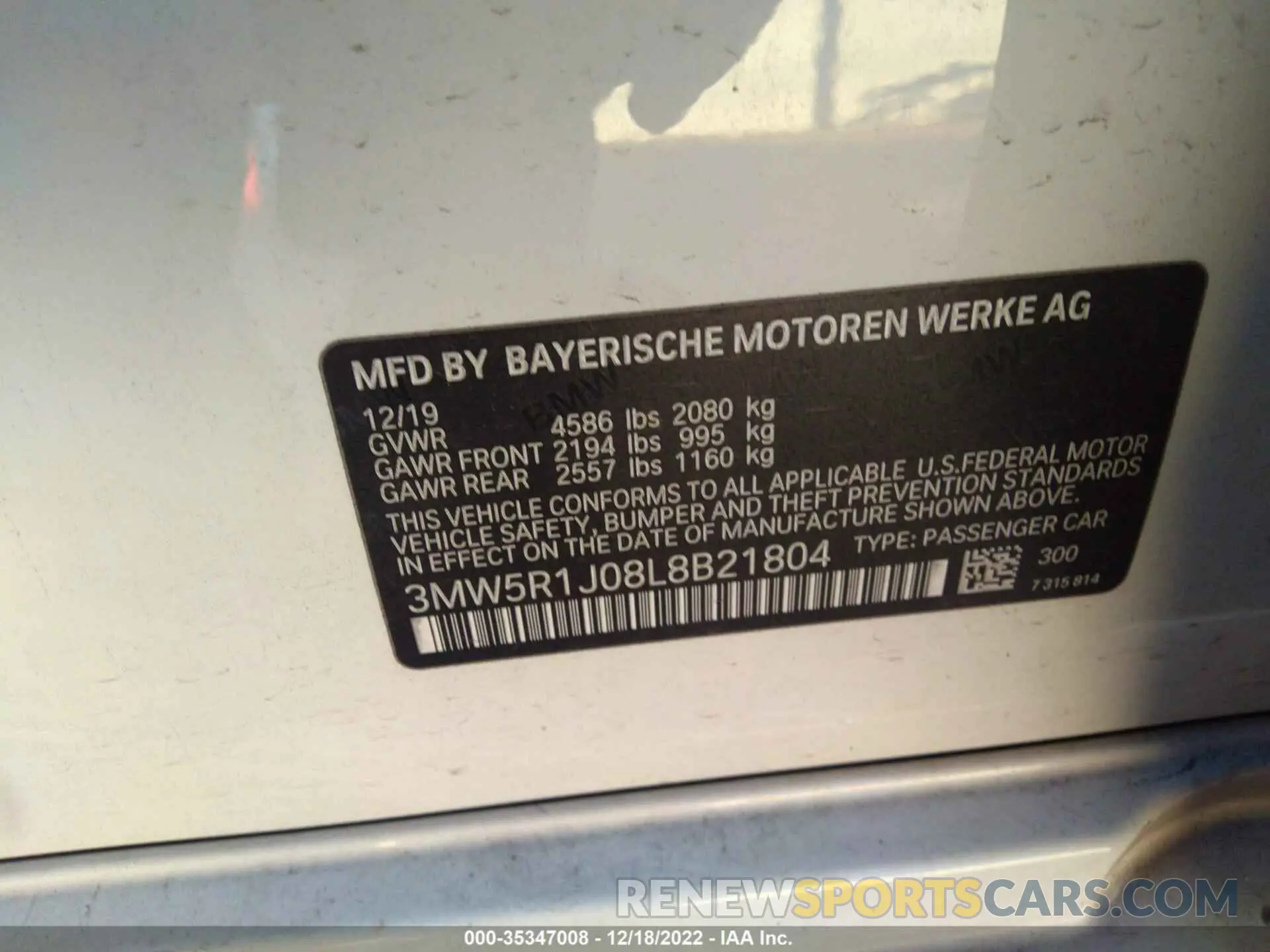 9 fotografías del automóvil dañado 3MW5R1J08L8B21804 BMW 3 SERIES 2020