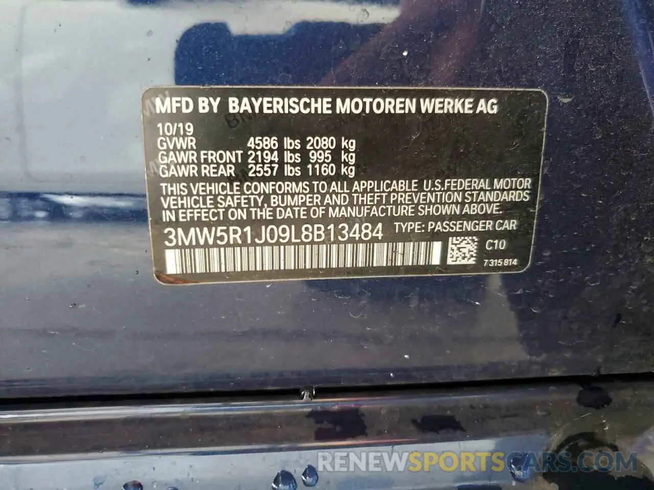 12 fotografías del automóvil dañado 3MW5R1J09L8B13484 BMW 3 SERIES 2020