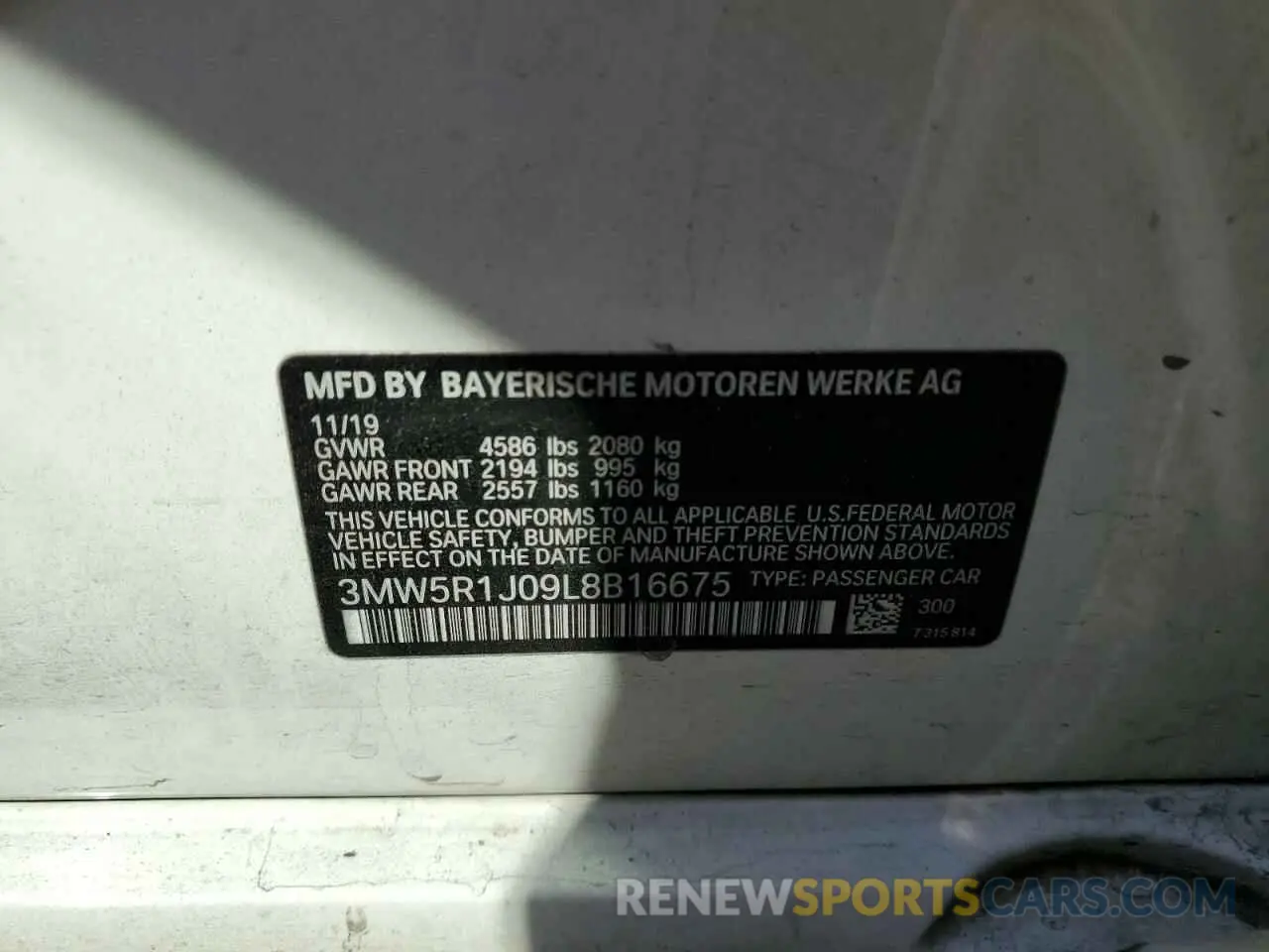12 fotografías del automóvil dañado 3MW5R1J09L8B16675 BMW 3 SERIES 2020