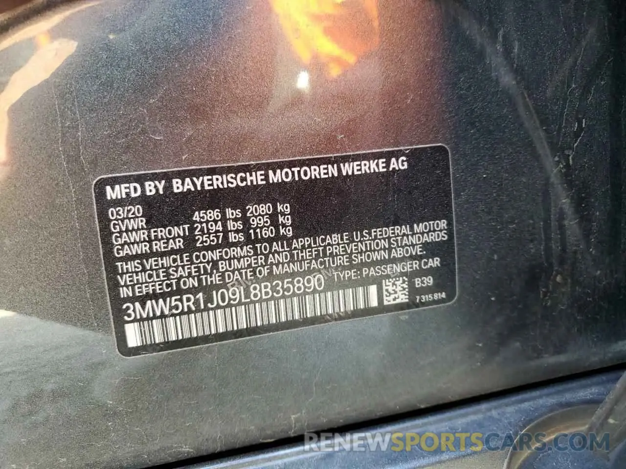 13 fotografías del automóvil dañado 3MW5R1J09L8B35890 BMW 3 SERIES 2020