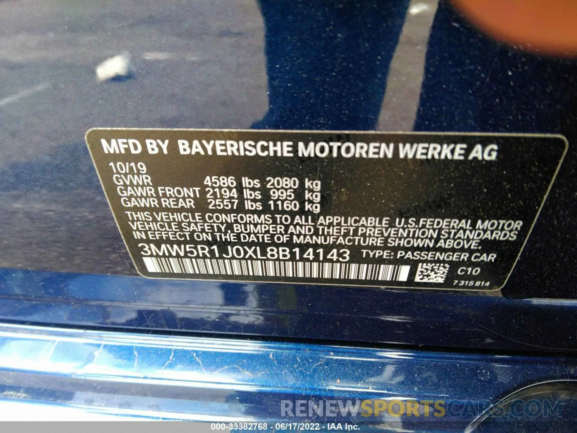 9 fotografías del automóvil dañado 3MW5R1J0XL8B14143 BMW 3 SERIES 2020