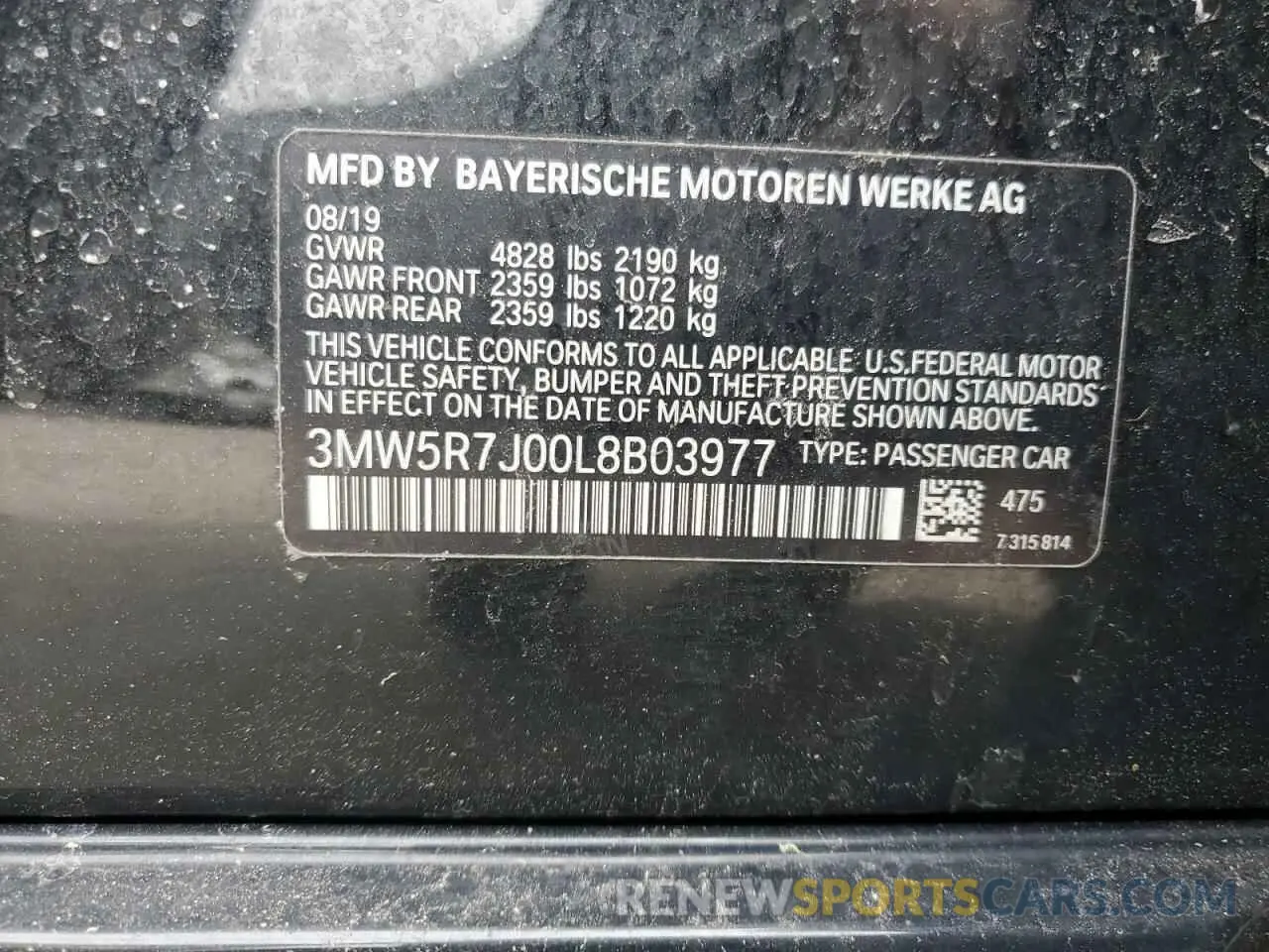 12 fotografías del automóvil dañado 3MW5R7J00L8B03977 BMW 3 SERIES 2020